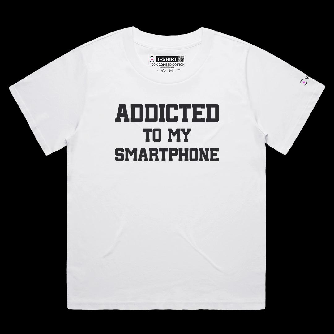 VOICEART White Female Loose Addicted To My Smartphone Dad Jokes Funny Typography Tee Short Sleeve T-Shirt for Men and Women