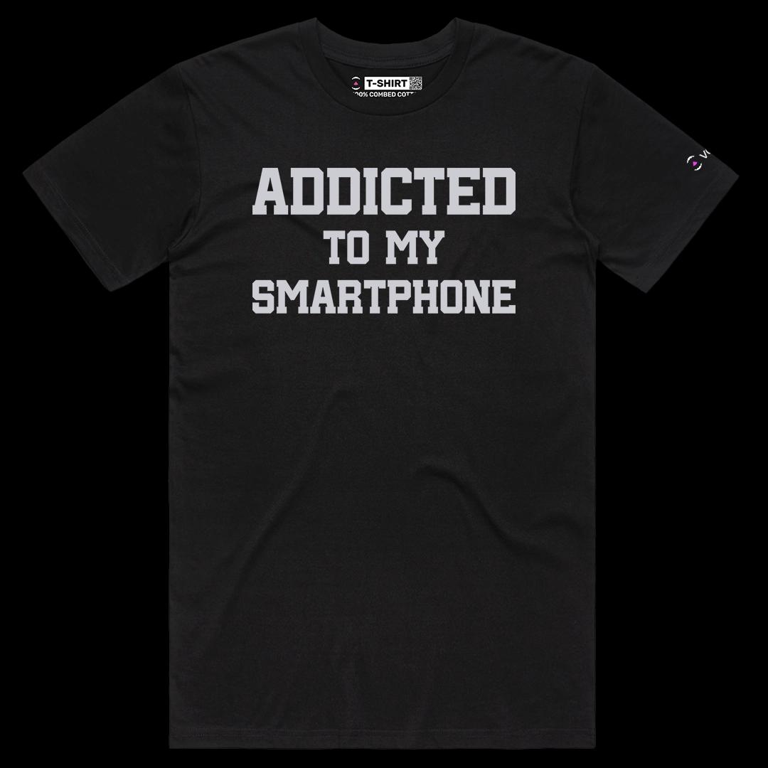 VOICEART Black Male Regular Addicted To My Smartphone Dad Jokes Funny Typography Tee Short Sleeve T-Shirt for Men and Women