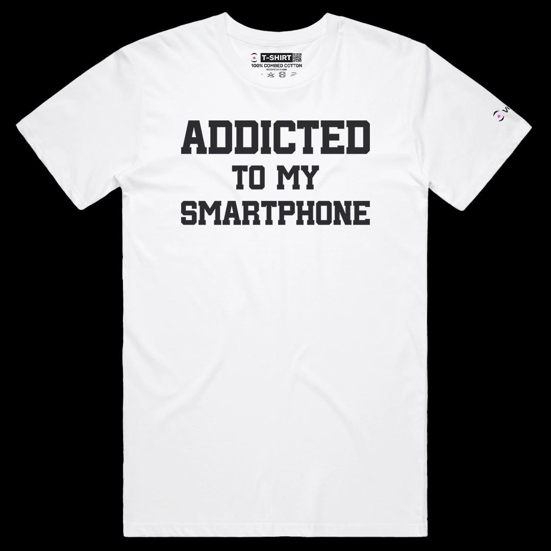 VOICEART White Male Regular Addicted To My Smartphone Dad Jokes Funny Typography Tee Short Sleeve T-Shirt for Men and Women