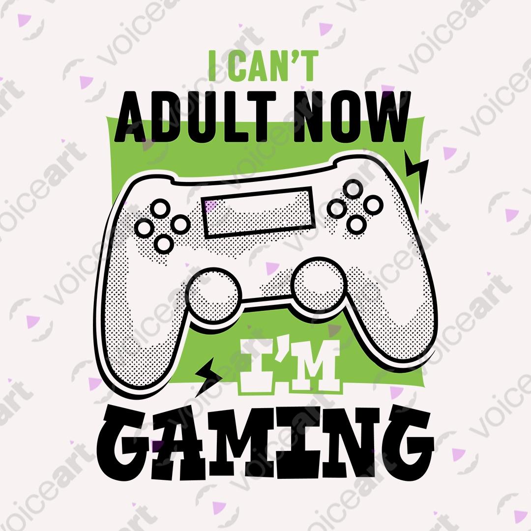 VOICEART White Watermark I Can’t Adult Now I’m Gaming Funny Graphic Tee for Gamers Short Sleeve TShirt for Men and Women