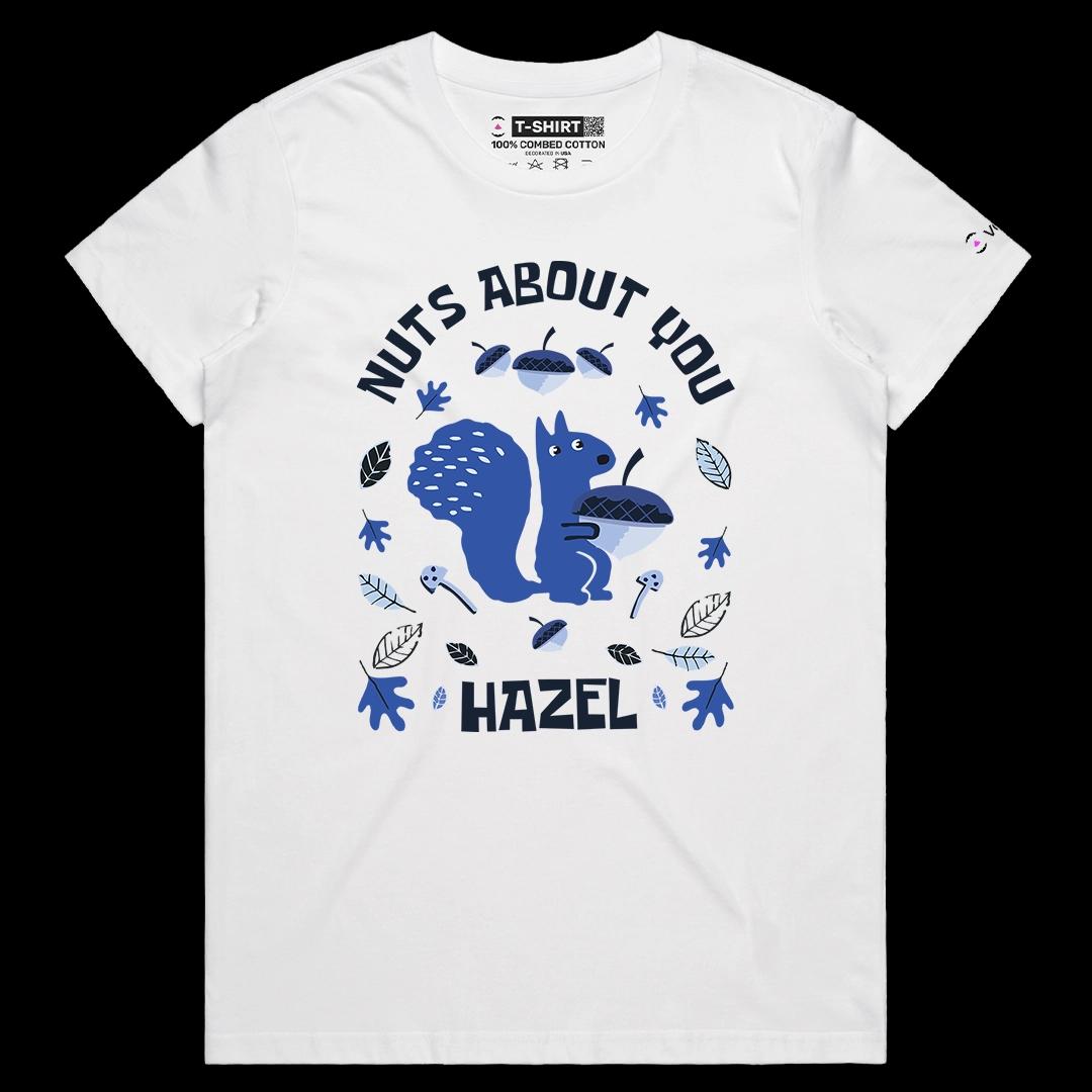 VOICEART White Female Regular Nuts About You Funny Animals Graphic Tee with Wordplay Short Sleeve T-Shirt for Men and Women