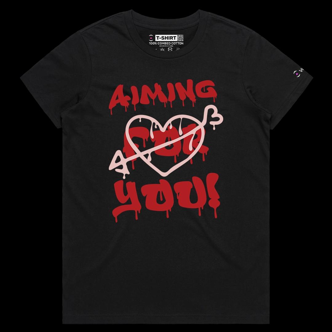 VOICEART Black Female Regular Arrow Heart Romantic Love Graphic Tee for Valentines Day Short Sleeve T-Shirt for Men and Women