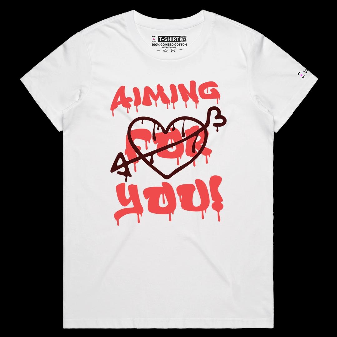 VOICEART White Female Regular Arrow Heart Romantic Love Graphic Tee for Valentines Day Short Sleeve T-Shirt for Men and Women