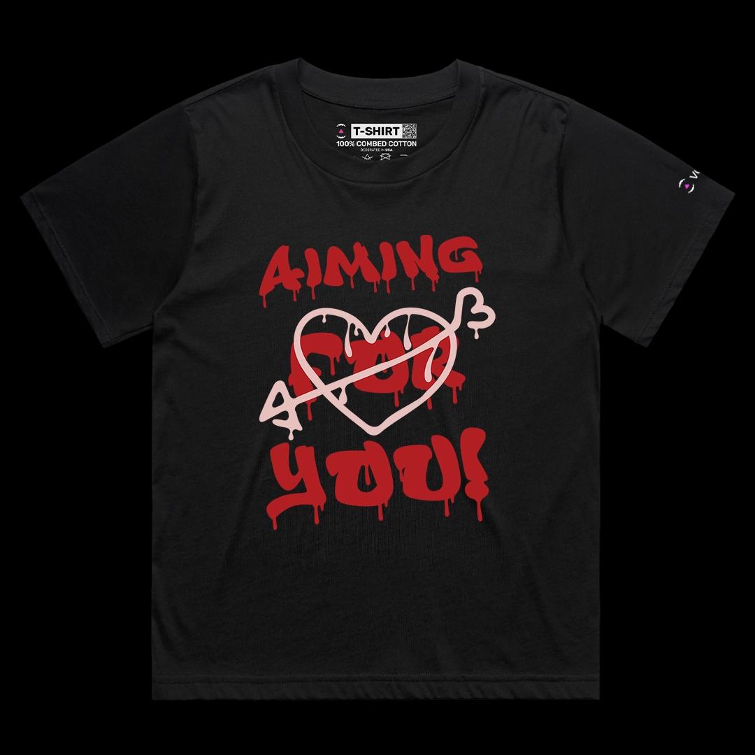 VOICEART Black Female Loose Arrow Heart Romantic Love Graphic Tee for Valentines Day Short Sleeve T-Shirt for Men and Women