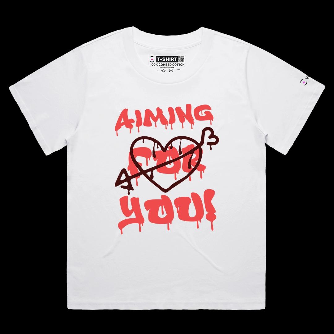 VOICEART White Female Loose Arrow Heart Romantic Love Graphic Tee for Valentines Day Short Sleeve T-Shirt for Men and Women