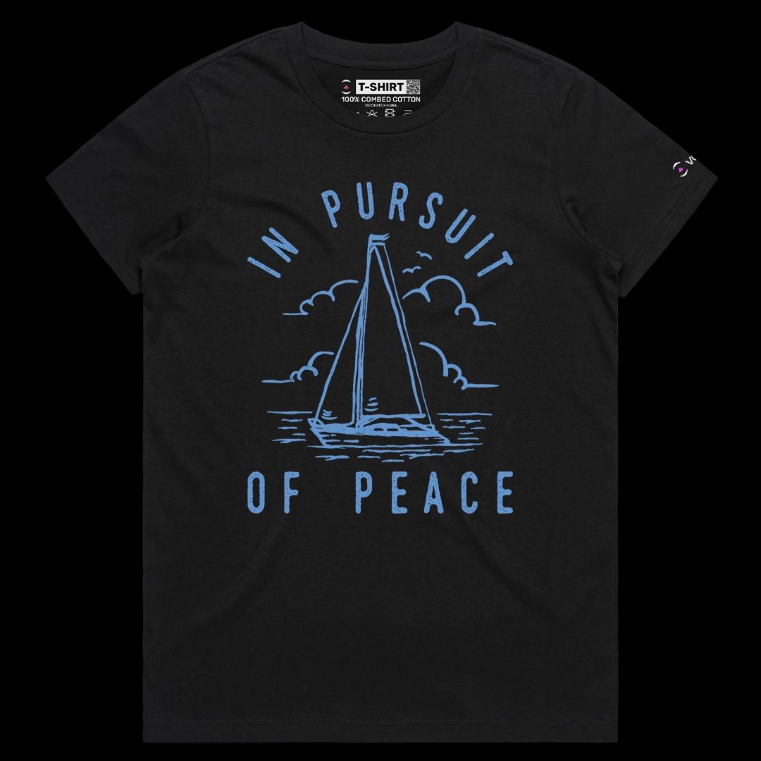 VOICEART Black Female Regular In Pursuit of Peace Sail Nature Lifestyle Graphic Tee I Short Sleeve T-Shirt for Men and Women
