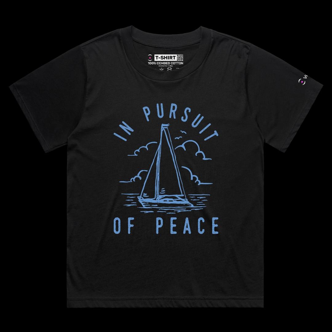 VOICEART Black Female Loose In Pursuit of Peace Sail Nature Lifestyle Graphic Tee I Short Sleeve T-Shirt for Men and Women
