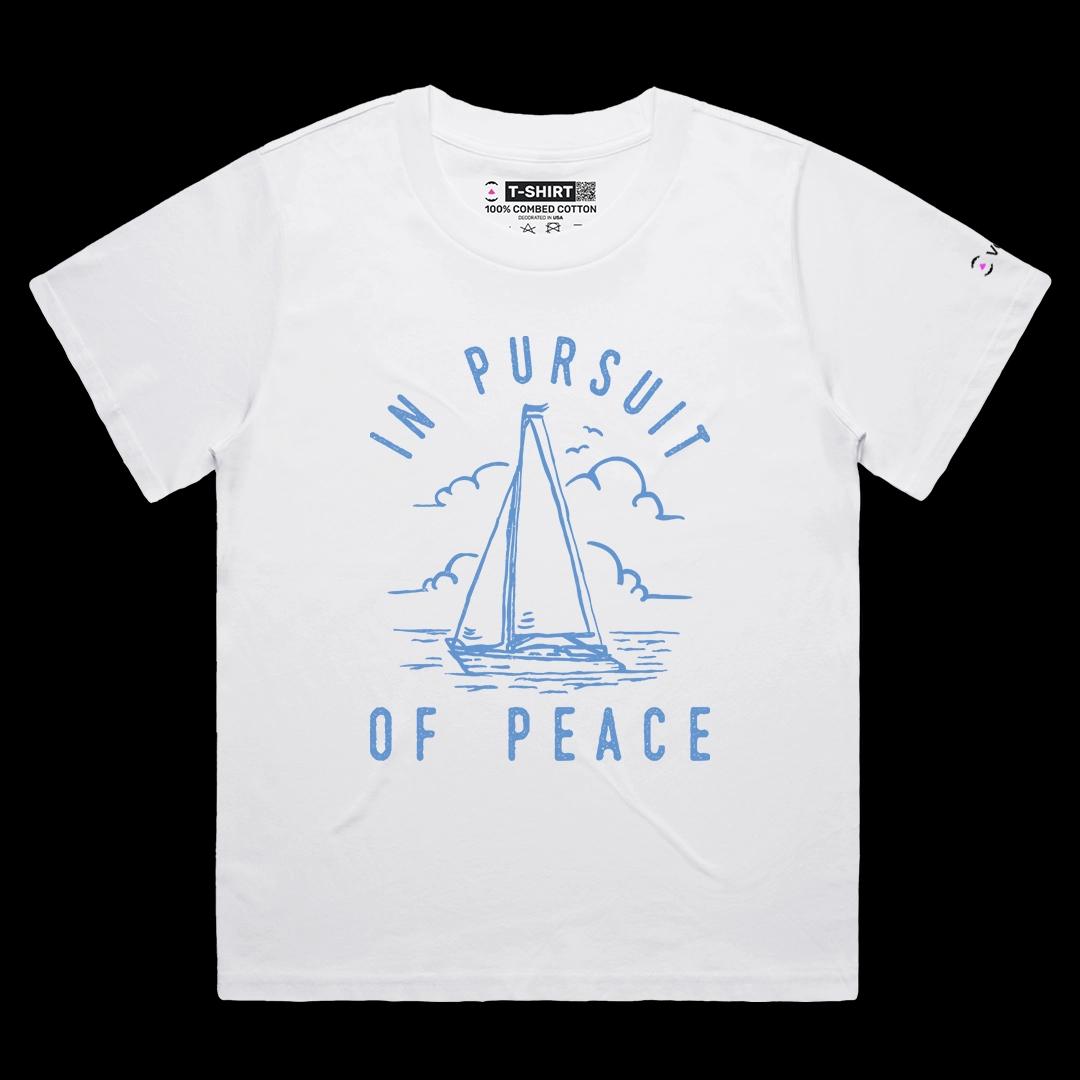 VOICEART White Female Loose In Pursuit of Peace Sail Nature Lifestyle Graphic Tee I Short Sleeve T-Shirt for Men and Women