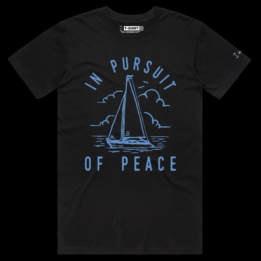 VOICEART Black Male Regular In Pursuit of Peace Sail Nature Lifestyle Graphic Tee I Short Sleeve T-Shirt for Men and Women