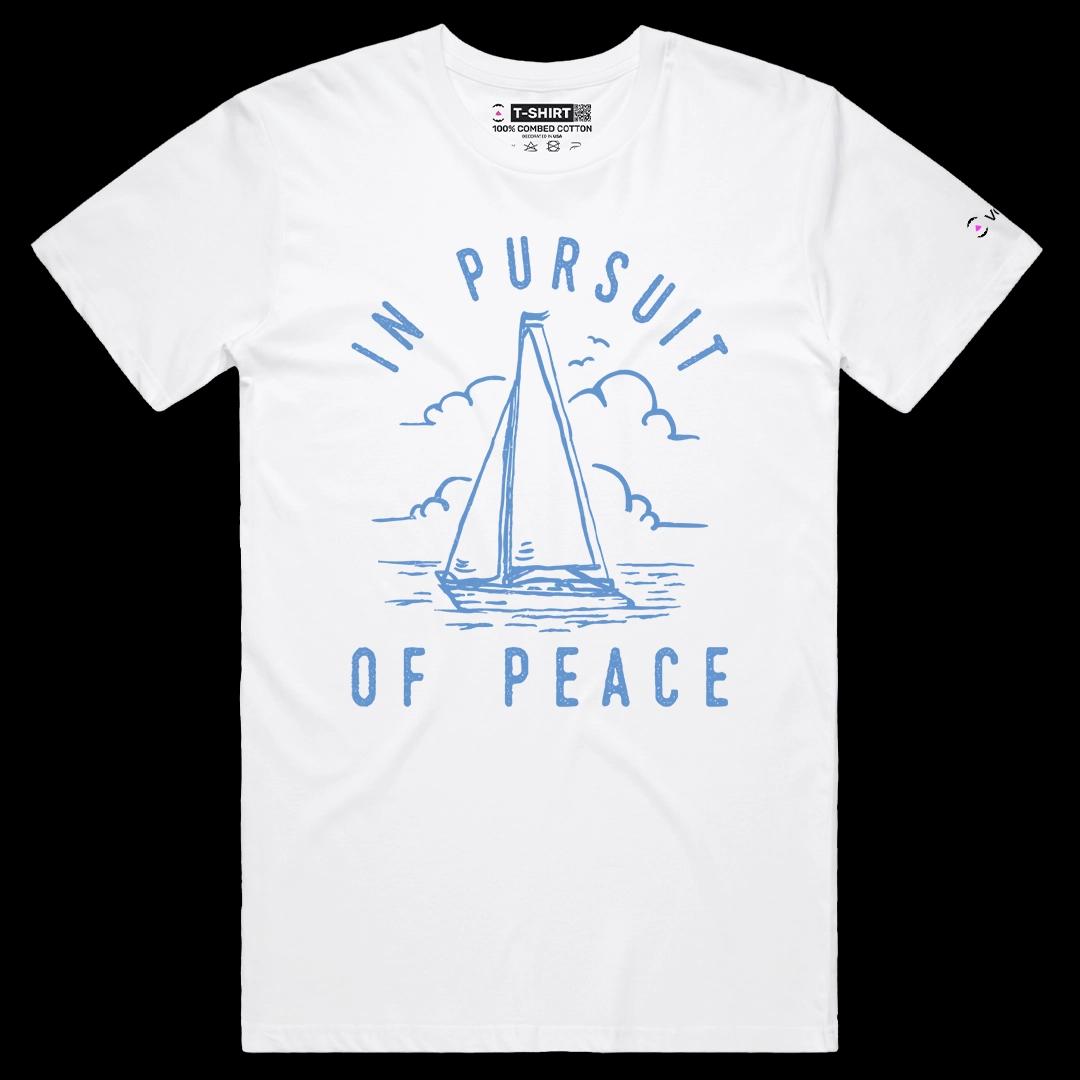 VOICEART White Male Regular In Pursuit of Peace Sail Nature Lifestyle Graphic Tee I Short Sleeve T-Shirt for Men and Women