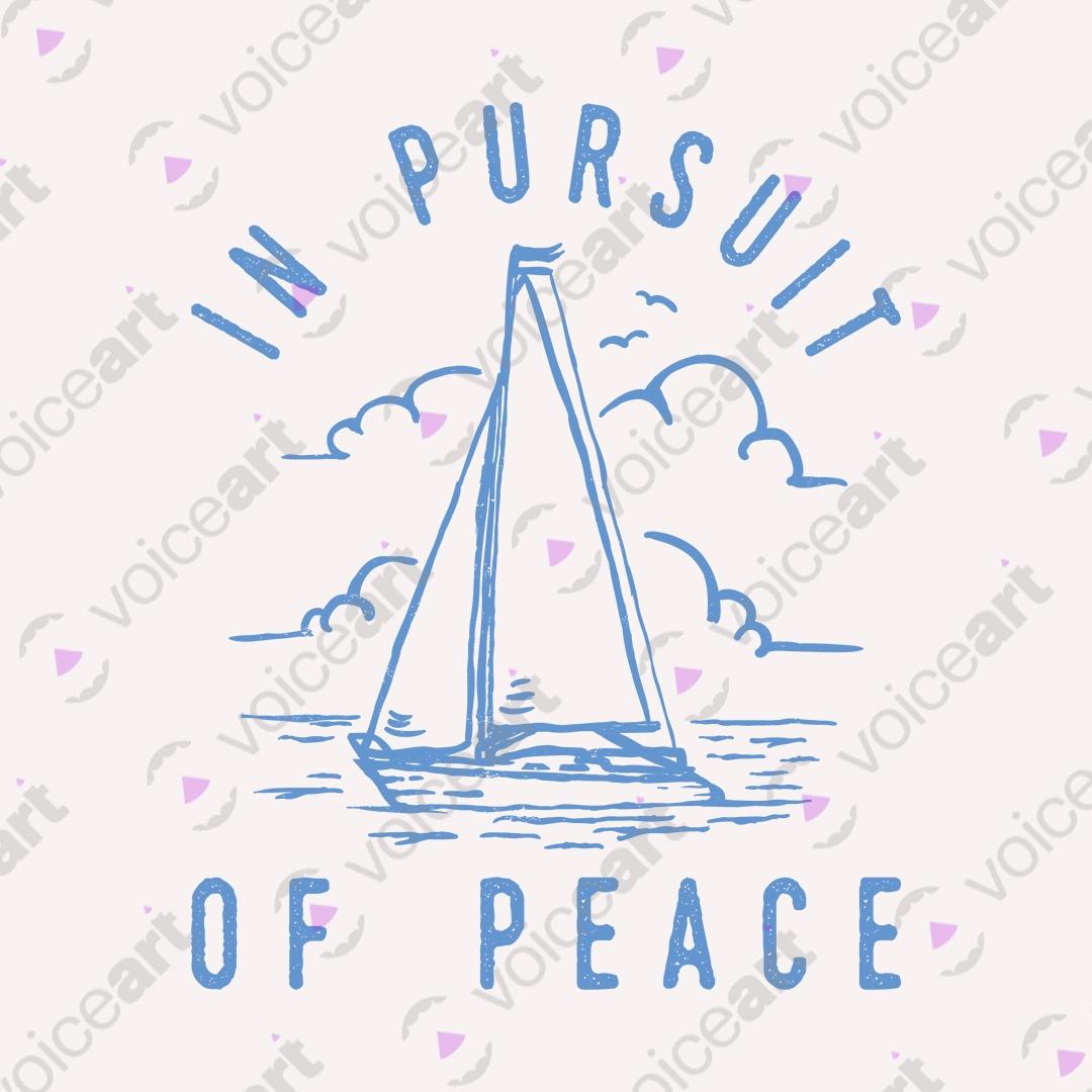 VOICEART White Watermark In Pursuit of Peace Sail Nature Lifestyle Graphic Tee I Short Sleeve T-Shirt for Men and Women