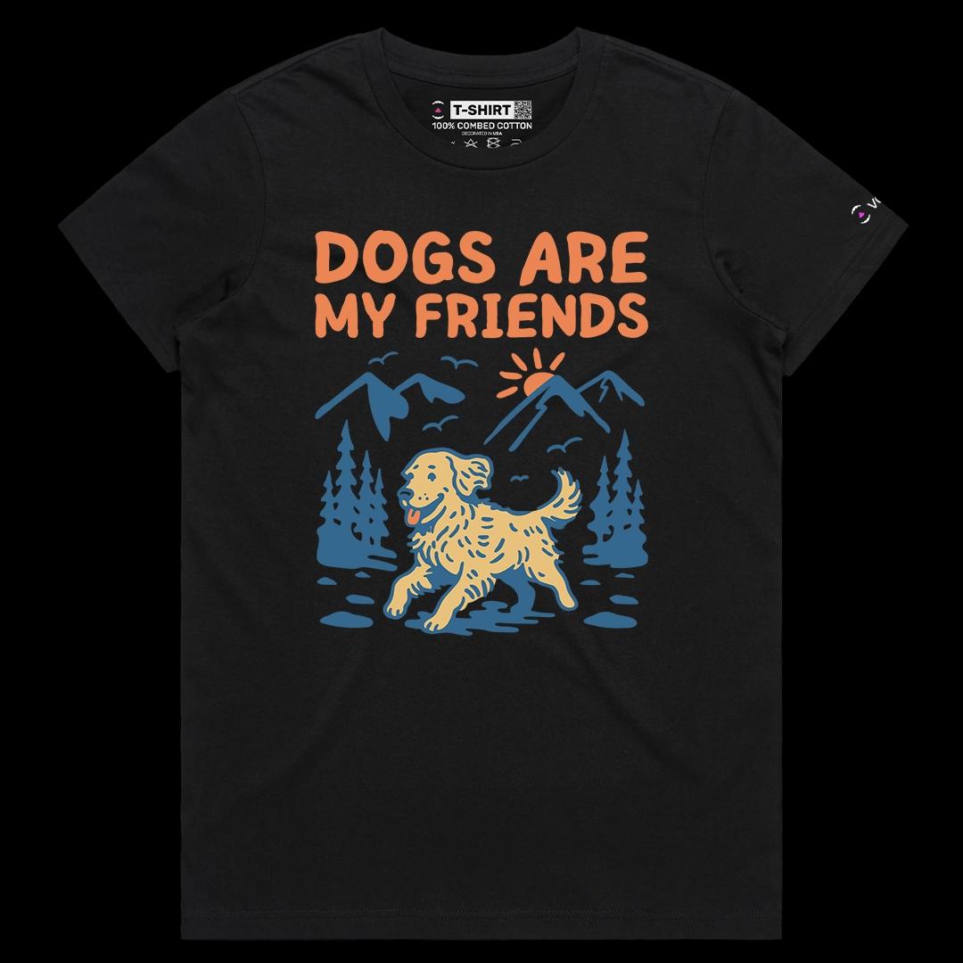 VOICEART Black Female Regular Dogs Are My Friends Funny Animals Graphic Tee for Pet Owners Short T-Shirt for Men and Women