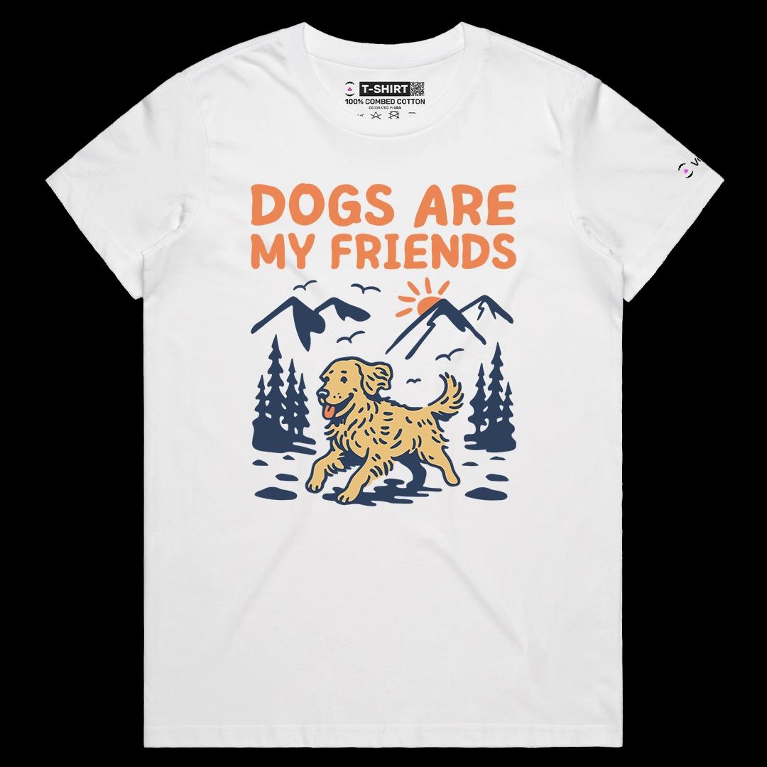 VOICEART White Female Regular Dogs Are My Friends Funny Animals Graphic Tee for Pet Owners Short T-Shirt for Men and Women