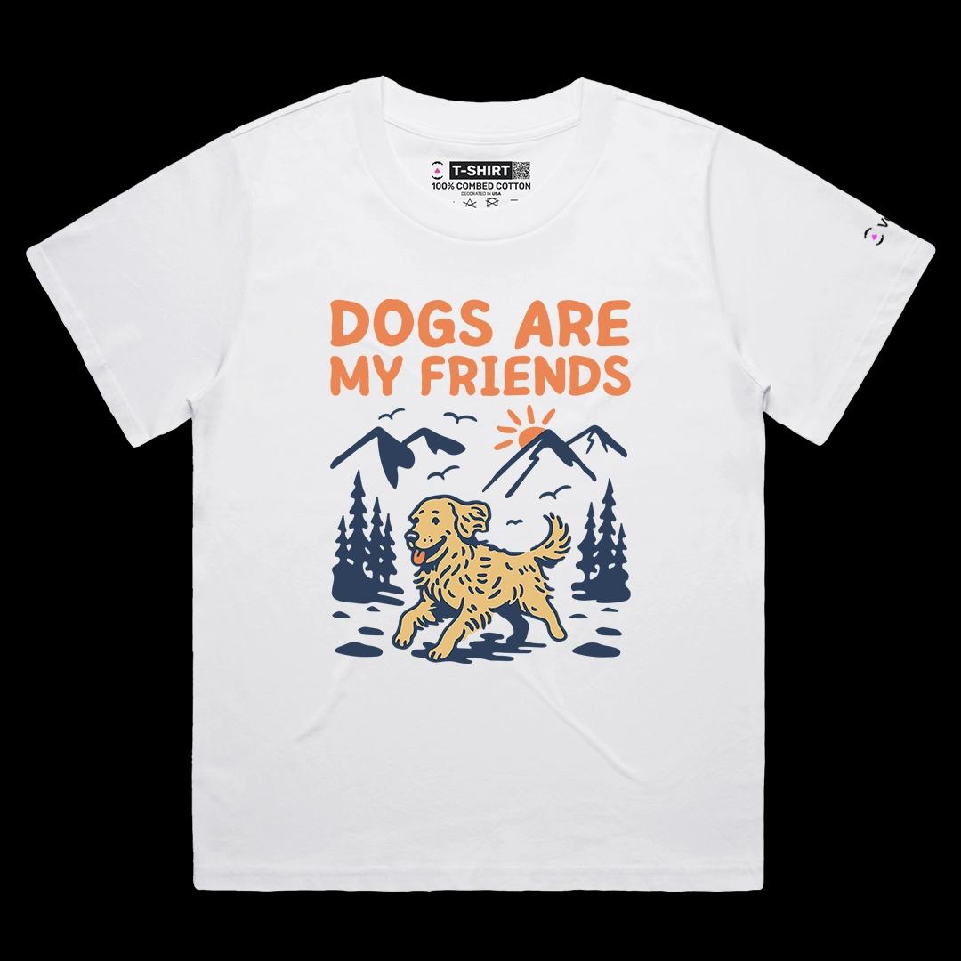 VOICEART White Female Loose Dogs Are My Friends Funny Animals Graphic Tee for Pet Owners Short T-Shirt for Men and Women