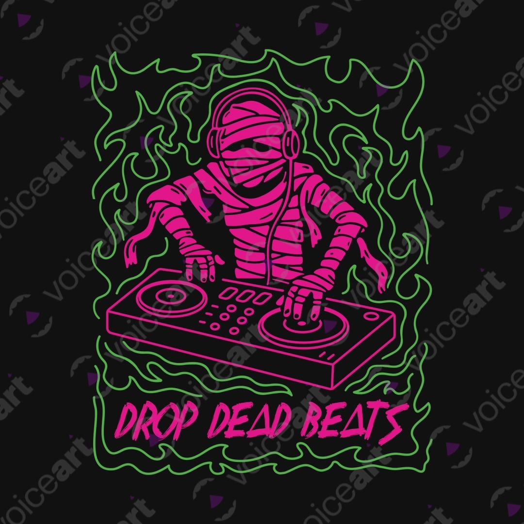 VOICEART Black Watermark DJ Mummy Funny Halloween Music Graphic Tee for Holidays Short Sleeve T-Shirt for Men and Women