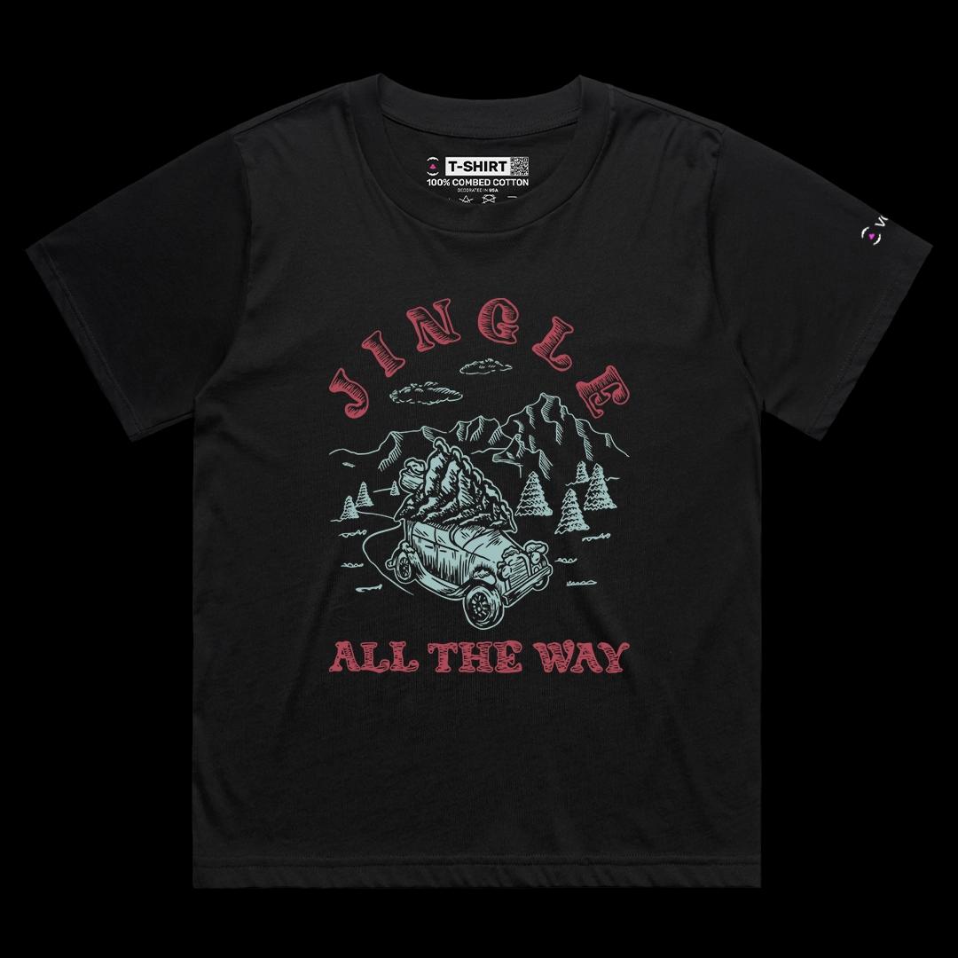 VOICEART Black Female Loose Jingle All The Way Holiday Graphic Tee for Christmas Short Sleeve T-Shirt for Men and Women