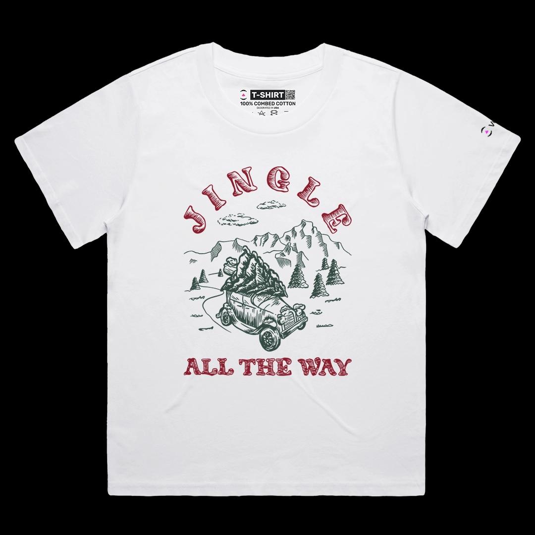 VOICEART White Female Loose Jingle All The Way Holiday Graphic Tee for Christmas Short Sleeve T-Shirt for Men and Women