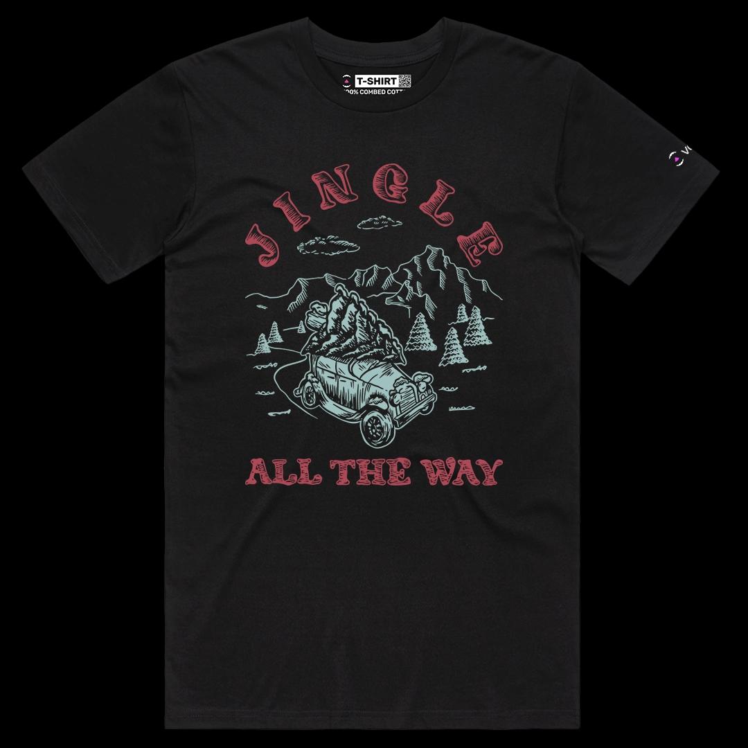 VOICEART Black Male Regular Jingle All The Way Holiday Graphic Tee for Christmas Short Sleeve T-Shirt for Men and Women