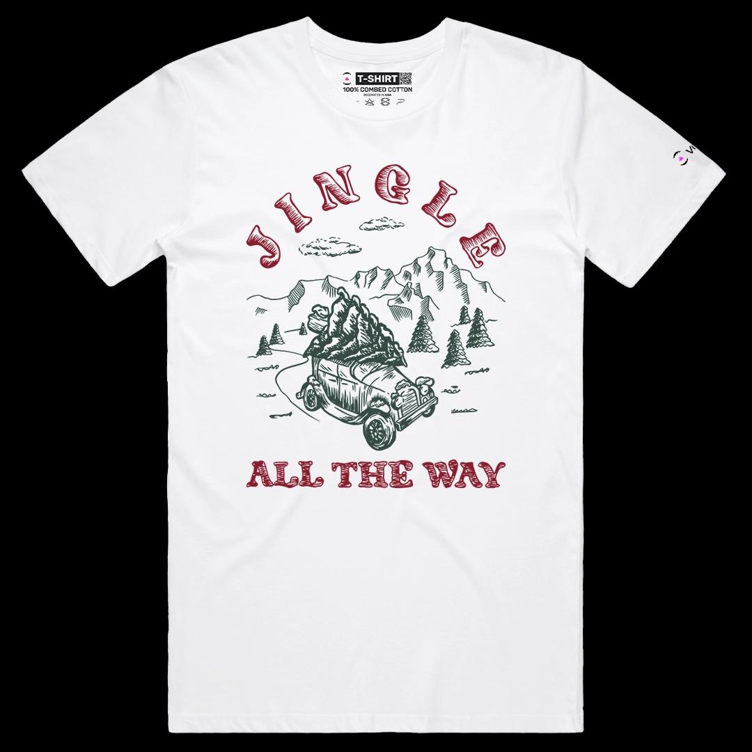 VOICEART White Male Regular Jingle All The Way Holiday Graphic Tee for Christmas Short Sleeve T-Shirt for Men and Women