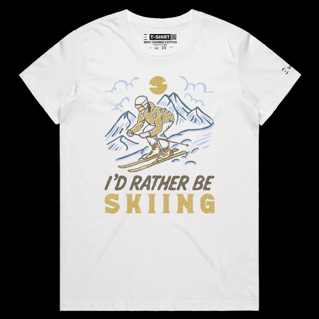 VOICEART White Female Regular Skiing Lifestyle Winter Sports Graphic Tee Outdoor Adventures Short T-Shirt for Men and Women