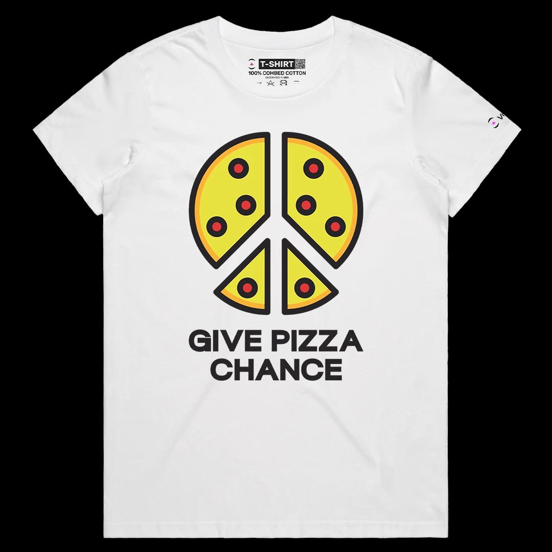 VOICEART White Female Regular Give Pizza a Chance Funny Graphic Tee for Pizza Lovers Short Sleeve T-Shirt for Men and Women