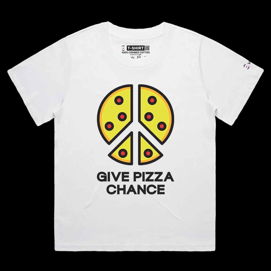 VOICEART White Female Loose Give Pizza a Chance Funny Graphic Tee for Pizza Lovers Short Sleeve T-Shirt for Men and Women