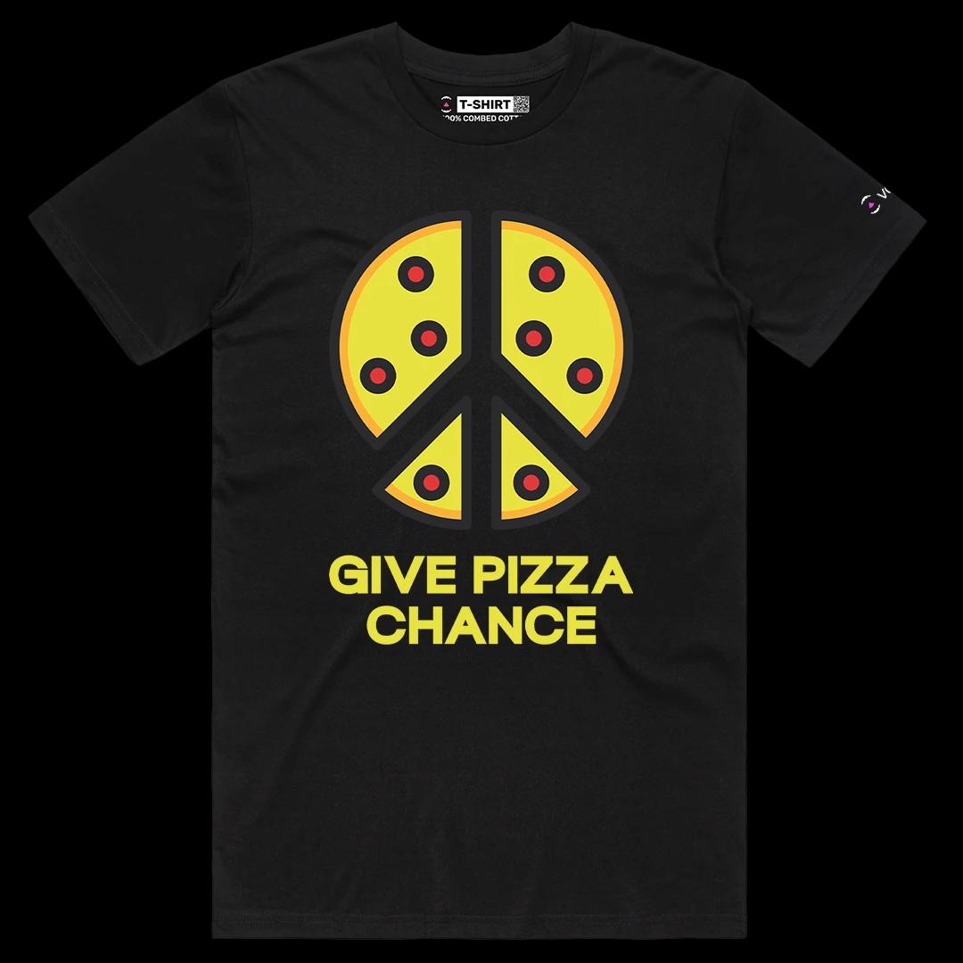 VOICEART Black Male Regular Give Pizza a Chance Funny Graphic Tee for Pizza Lovers Short Sleeve T-Shirt for Men and Women
