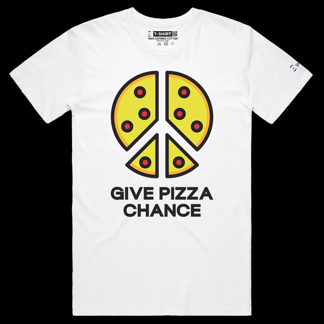 VOICEART White Male Regular Give Pizza a Chance Funny Graphic Tee for Pizza Lovers Short Sleeve T-Shirt for Men and Women