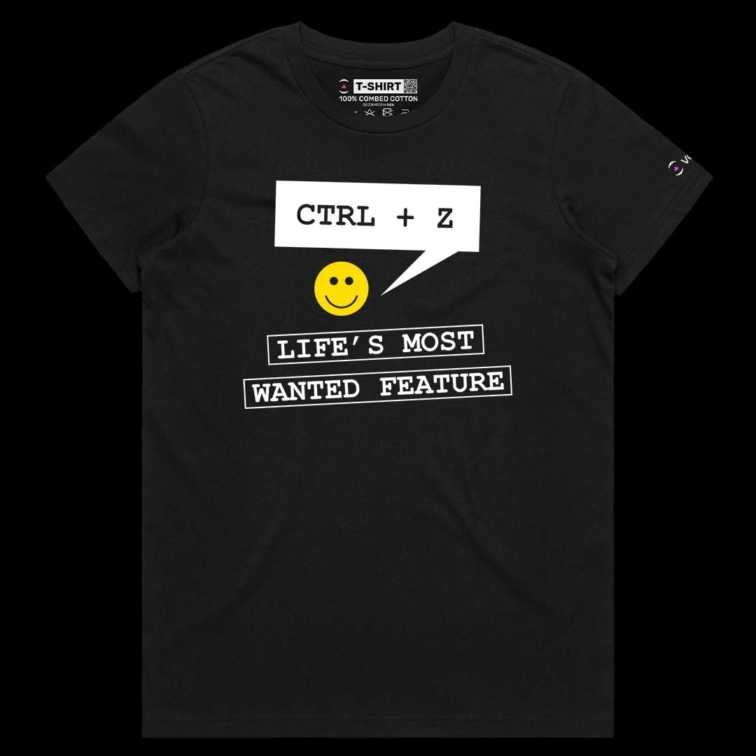 VOICEART Black Female Regular Life’s Most Wanted Feature Funny Graphic Feel Good Tee Short Sleeve T-Shirt for Men and Women