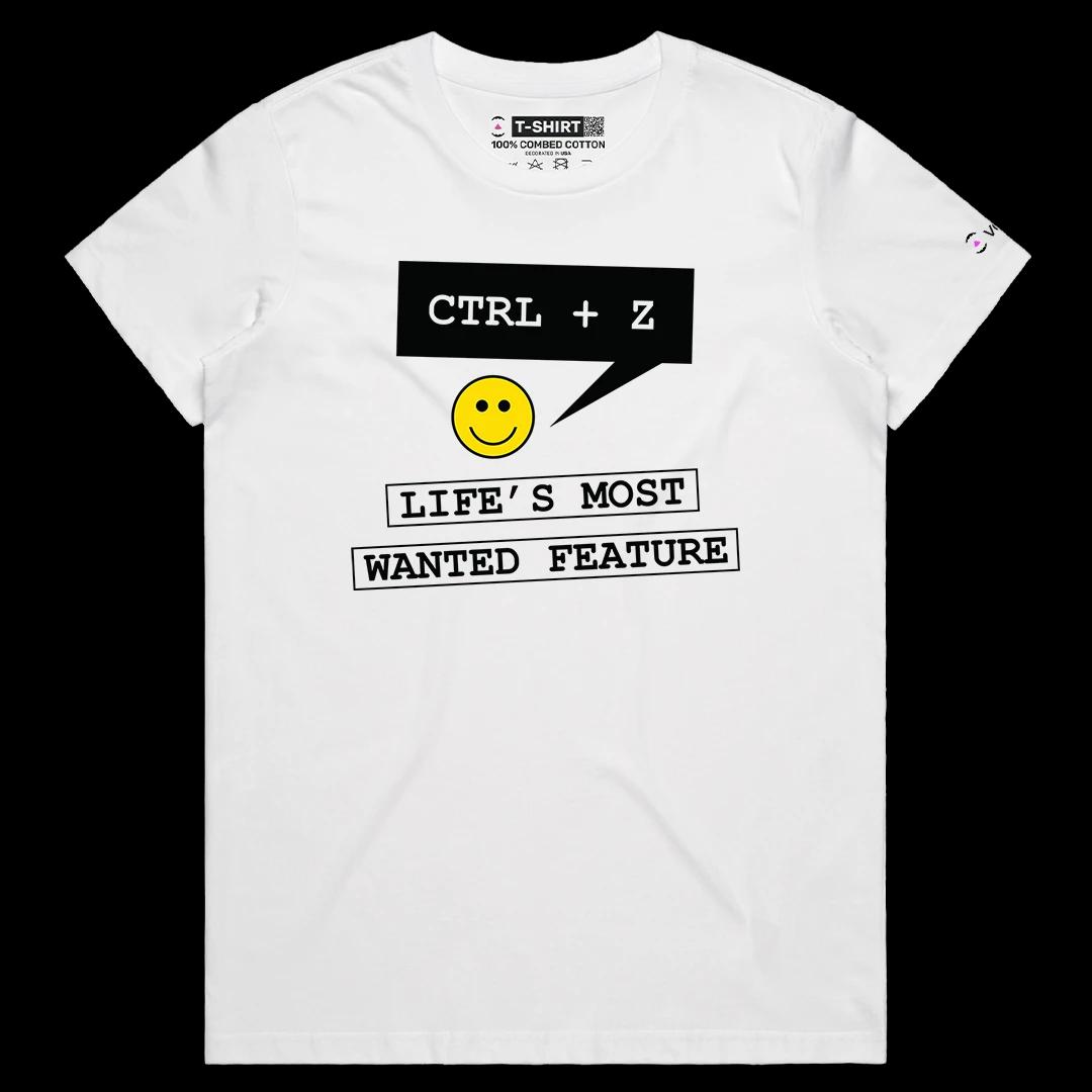 VOICEART White Female Regular Life’s Most Wanted Feature Funny Graphic Feel Good Tee Short Sleeve T-Shirt for Men and Women