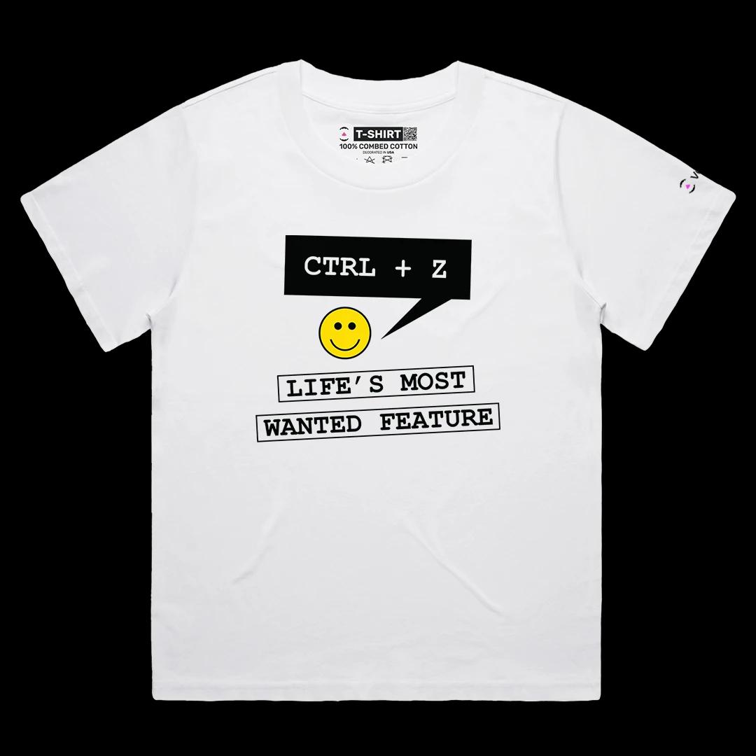 VOICEART White Female Loose Life’s Most Wanted Feature Funny Graphic Feel Good Tee Short Sleeve T-Shirt for Men and Women