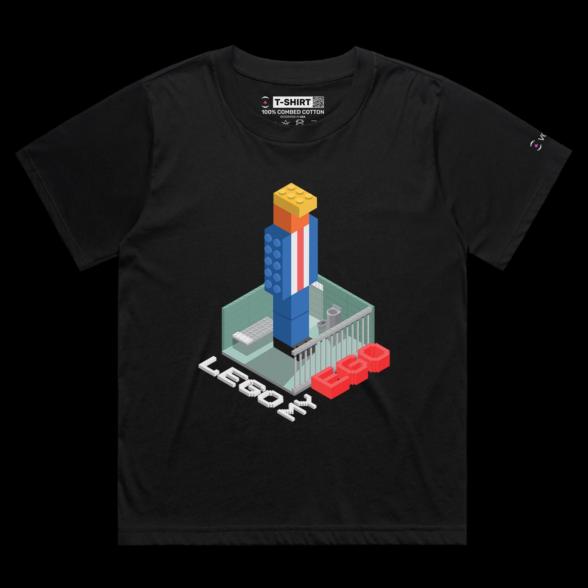 VOICEART Black Female Loose President Trump in a Lego Prison Political T-shirt Premium Quality Graphic Funny Wordplay Tee