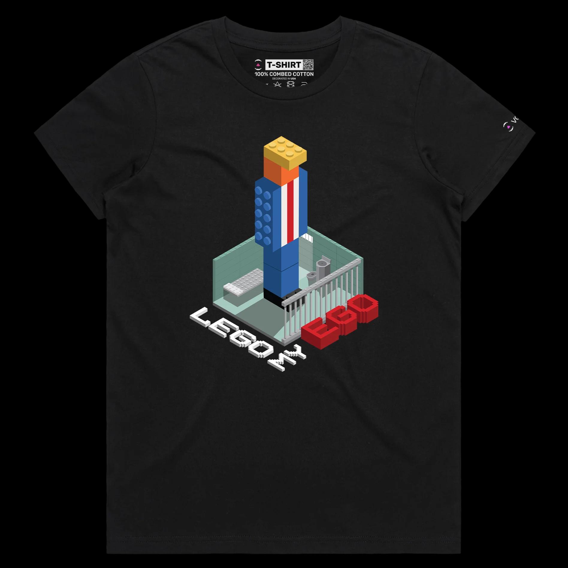 VOICEART Black Female Regular President Trump in a Lego Prison Political T-shirt Premium Quality Graphic Funny Wordplay Tee