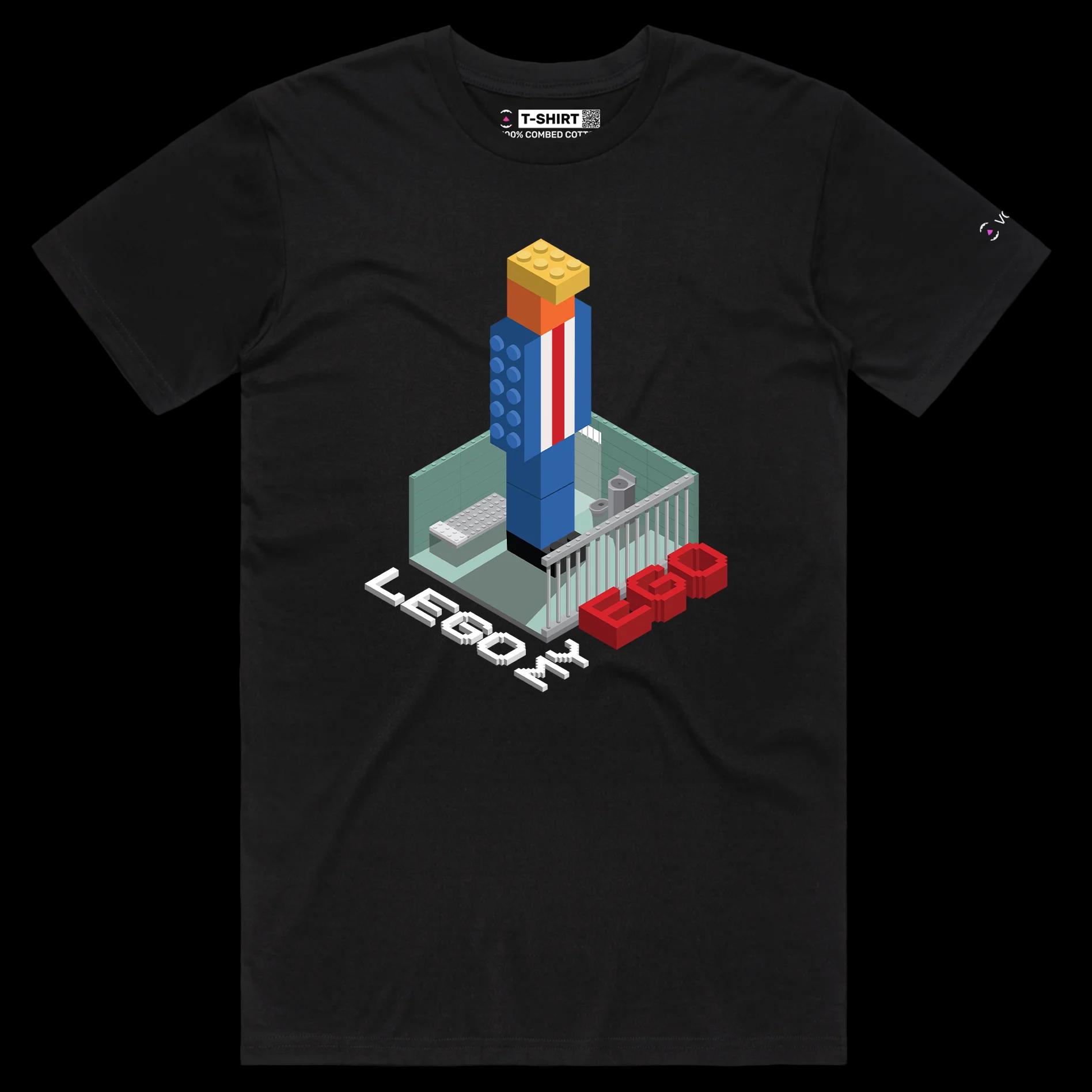 VOICEART Black Male Regular President Trump in a Lego Prison Political T-shirt Premium Quality Graphic Funny Wordplay Tee
