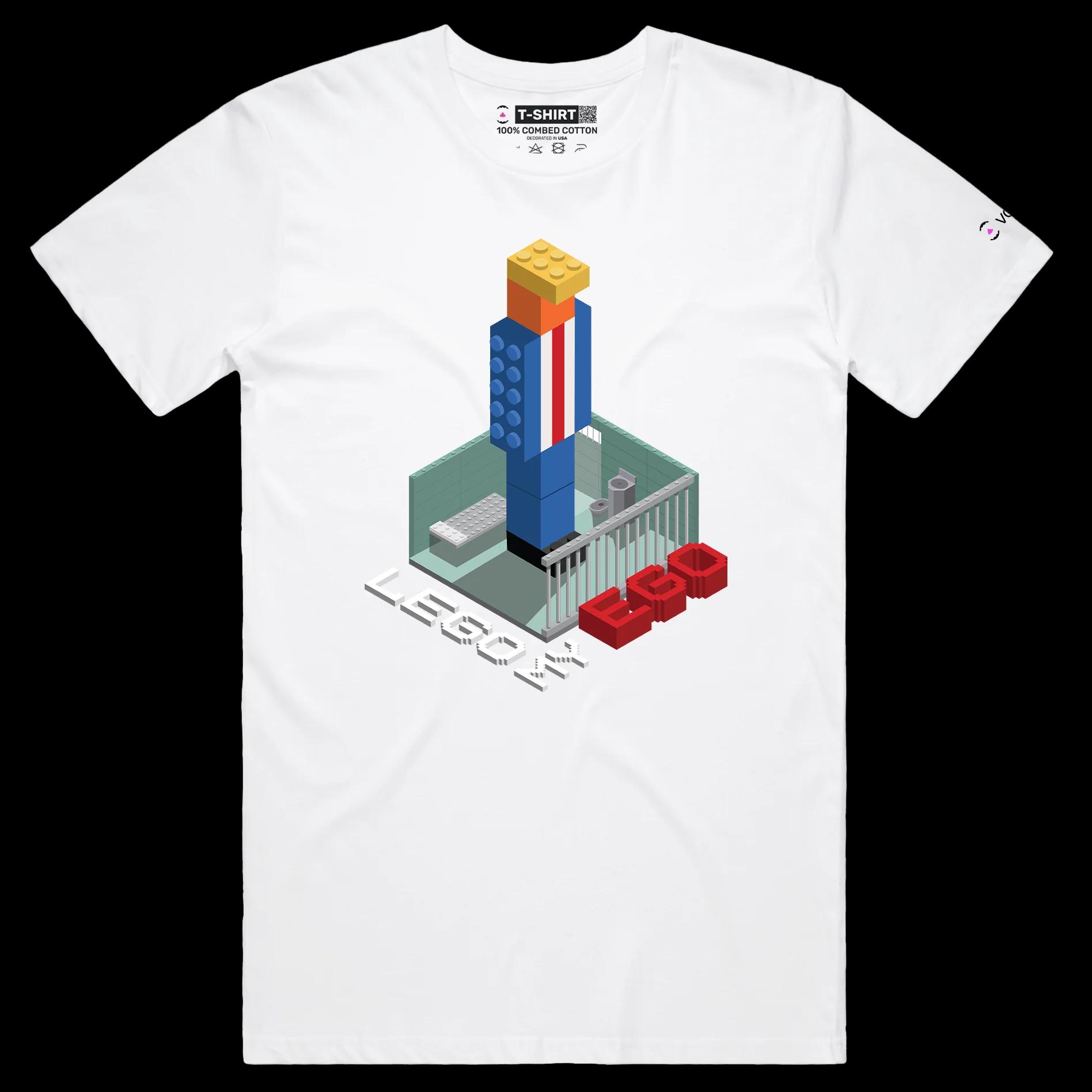 VOICEART White Male Regular President Trump in a Lego Prison Political T-shirt Premium Quality Graphic Funny Wordplay Tee