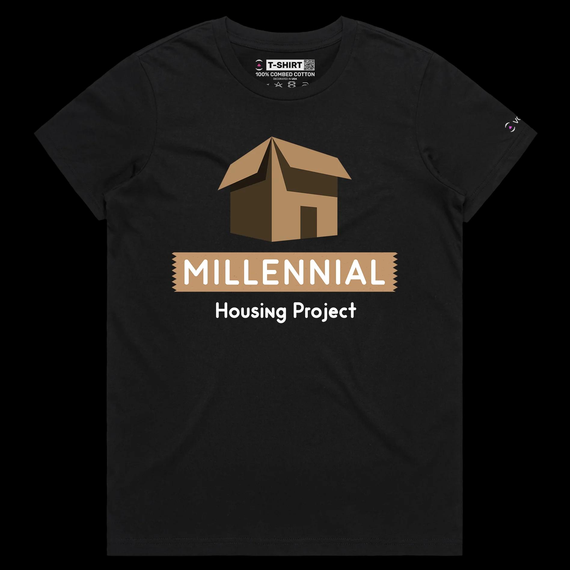 VOICEART Black Female Regular Cardboard Box Social Issue T-Shirt Premium Design Sarcastic Housing Project Cost of Living