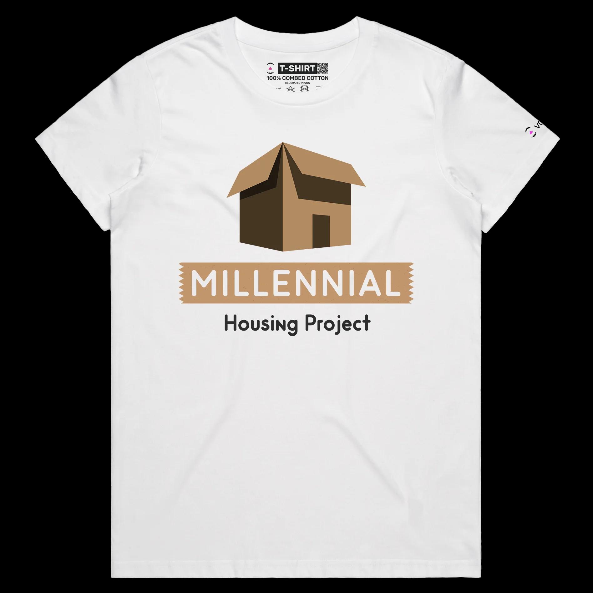 VOICEART White Female Regular Cardboard Box Social Issue T-Shirt Premium Design Sarcastic Housing Project Cost of Living