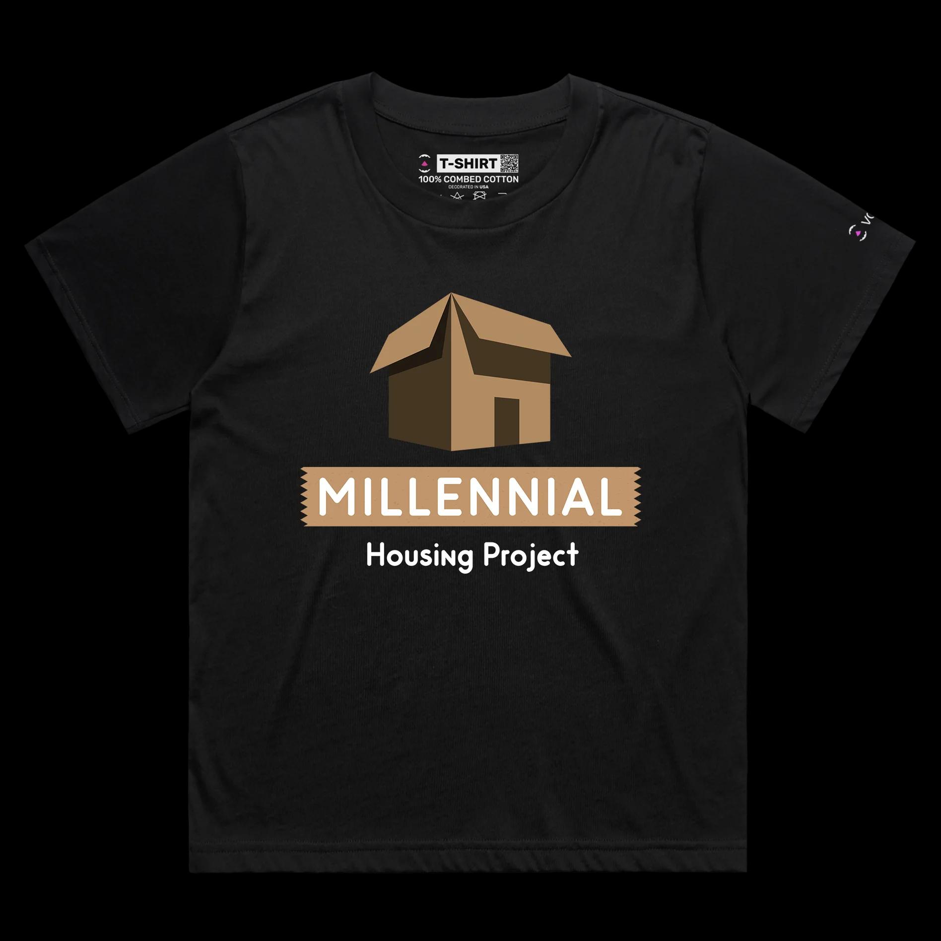 VOICEART Black Female Loose Cardboard Box Social Issue T-Shirt Premium Design Sarcastic Housing Project Cost of Living