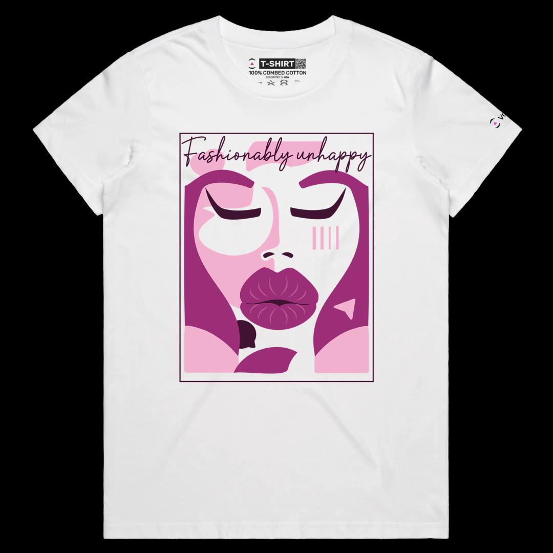 VOICEART White Female Regular Social Media Trends Premium T-Shirt Quality Graphic Funny Influencers Unhappy Duck Face