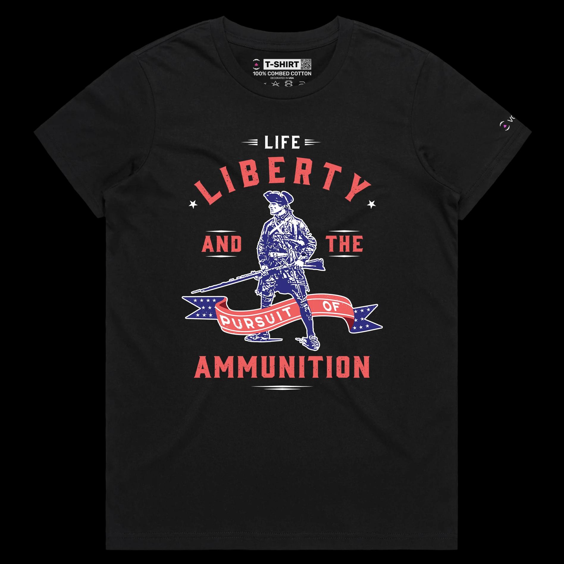 VOICEART Black Female Regular Minuteman Funny Political T-Shirt Premium Quality Graphic Design Second Amendment Gun Control
