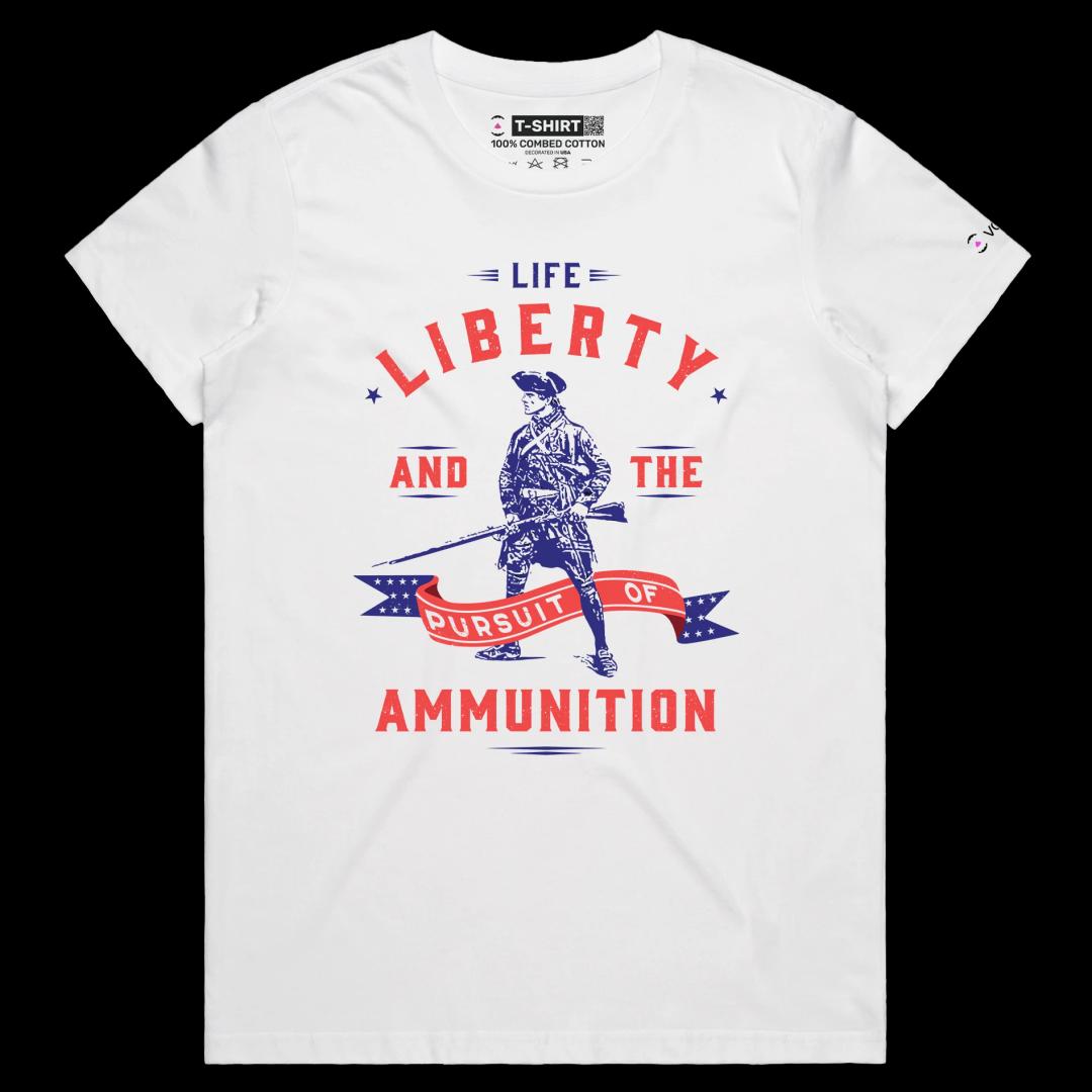 VOICEART White Female Regular Minuteman Funny Political T-Shirt Premium Quality Graphic Design Second Amendment Gun Control