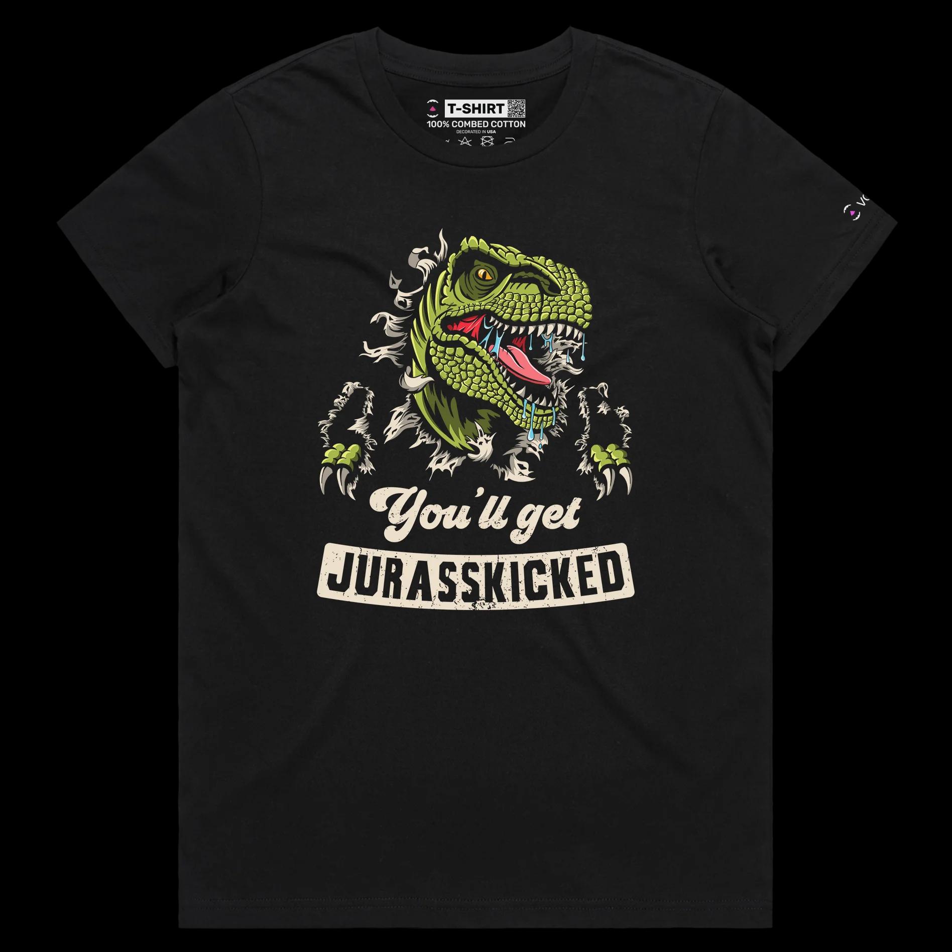 VOICEART Black Female Regular Dinosaur Funny Animals shirt Premium Graphic Design Historical Tee a Jurassic Play on Words