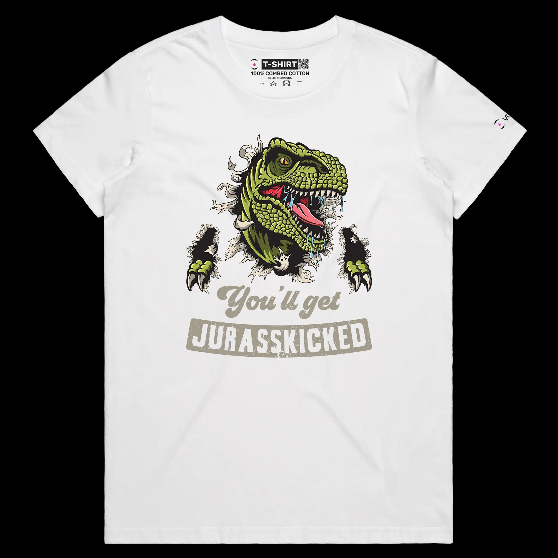 VOICEART White Female Regular Dinosaur Funny Animals shirt Premium Graphic Design Historical Tee a Jurassic Play on Words