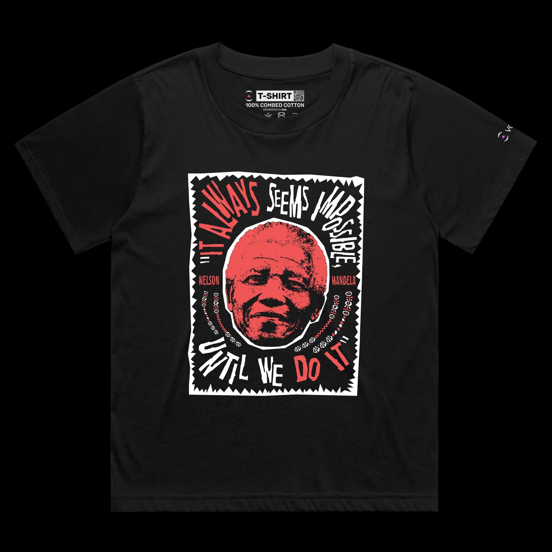VOICEART Black Female Loose President Mandela Political shirt Premium Graphic South Africa’s Freedom Fighter Quote Tee