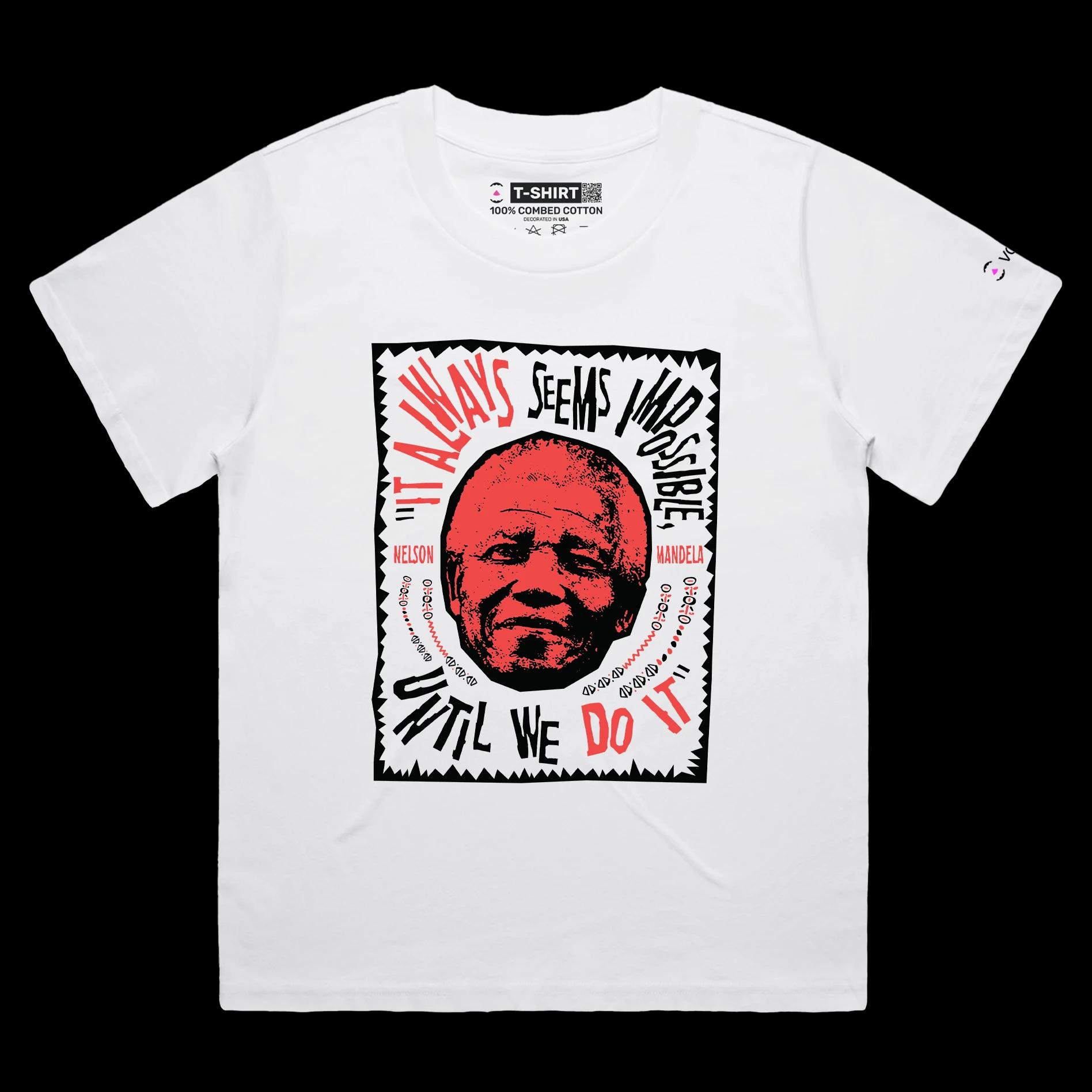 VOICEART White Female Loose President Mandela Political shirt Premium Graphic South Africa’s Freedom Fighter Quote Tee