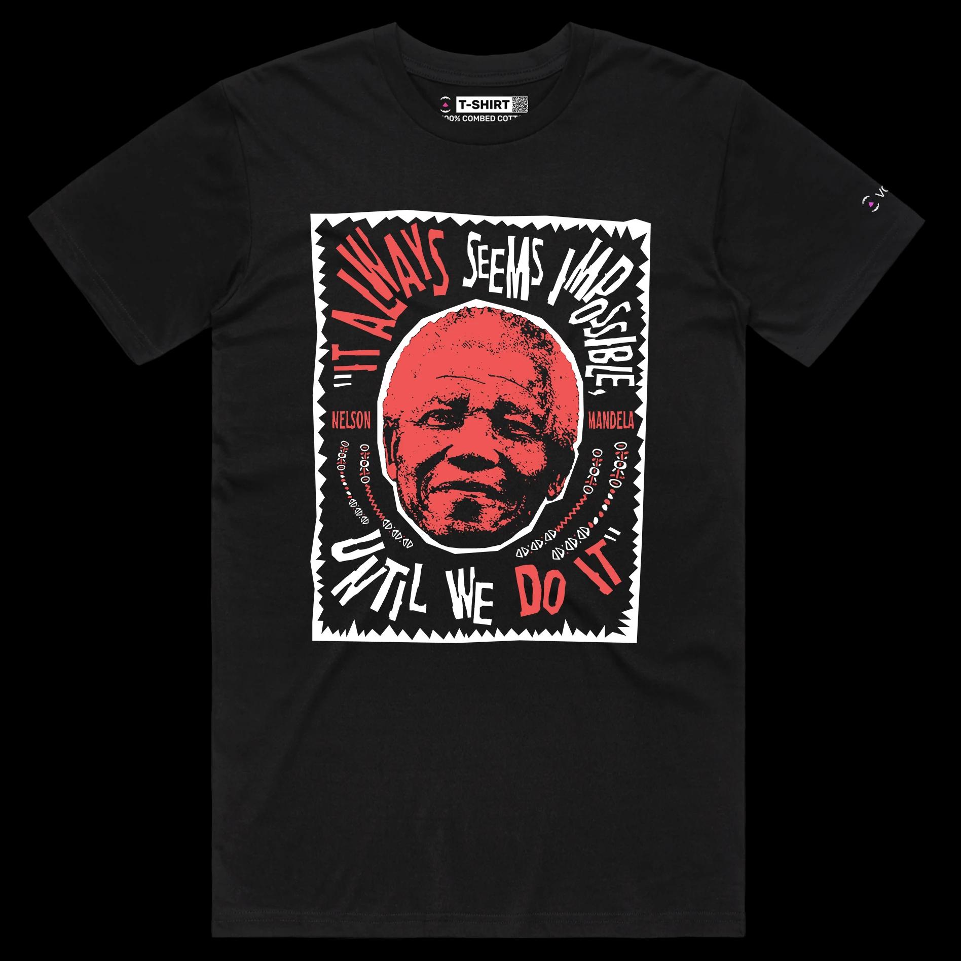 VOICEART Black Male Regular President Mandela Political shirt Premium Graphic South Africa’s Freedom Fighter Quote Tee