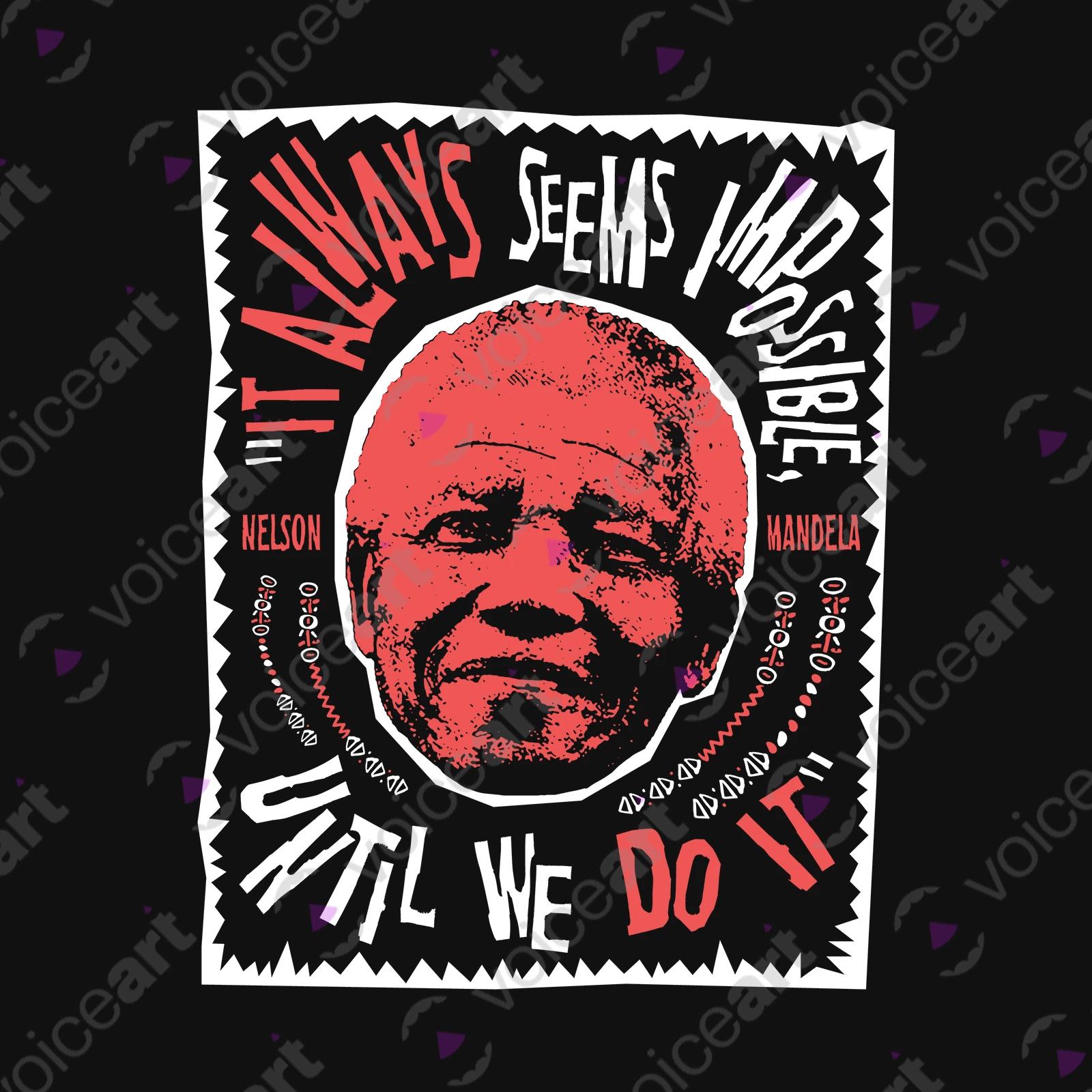 VOICEART Black Watermark President Mandela Political shirt Premium Graphic South Africa’s Freedom Fighter Quote Tee