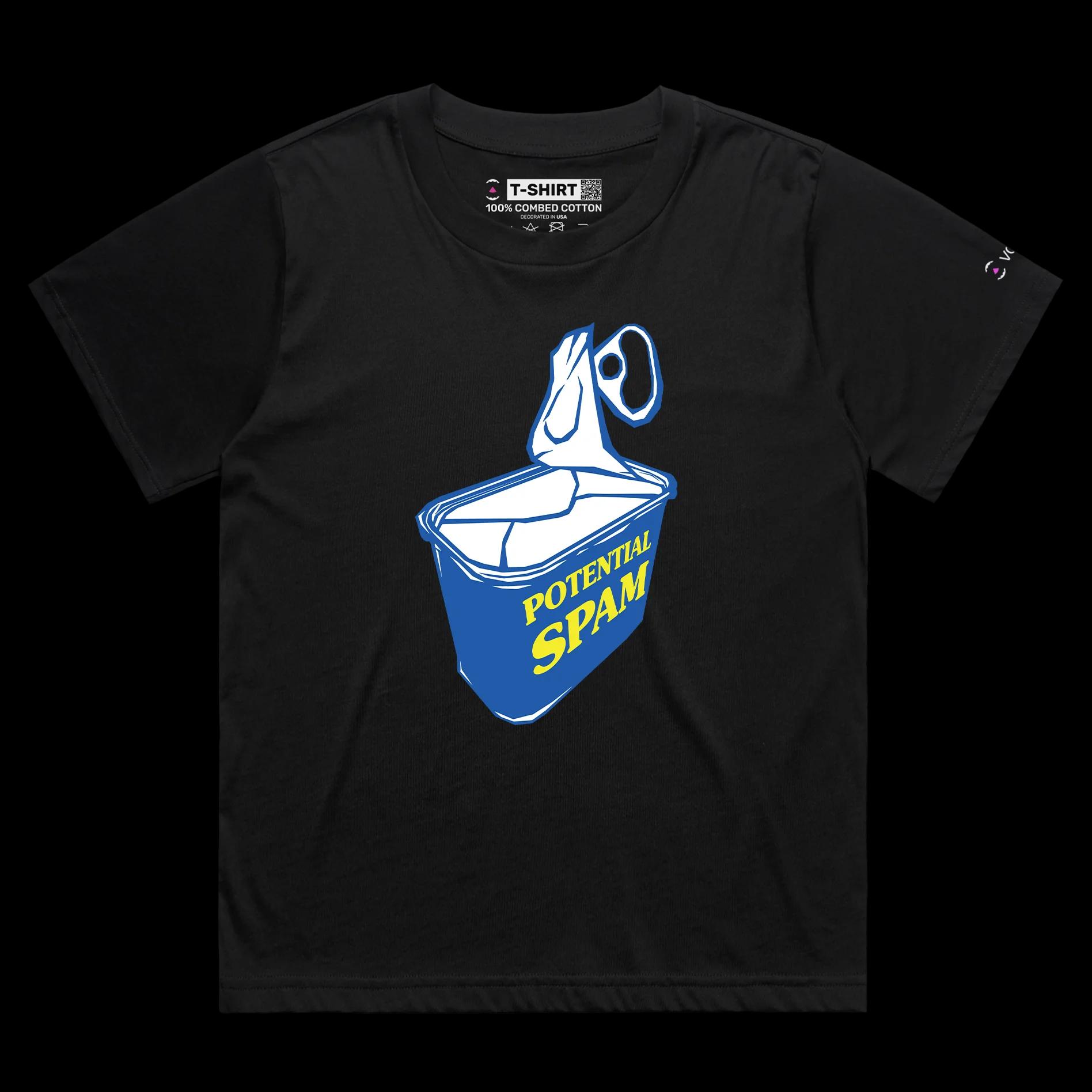 VOICEART Black Female Loose Food Spam Funny T-shirt Premium Quality Graphic Design Processed Ham or a Can of Worms Tee
