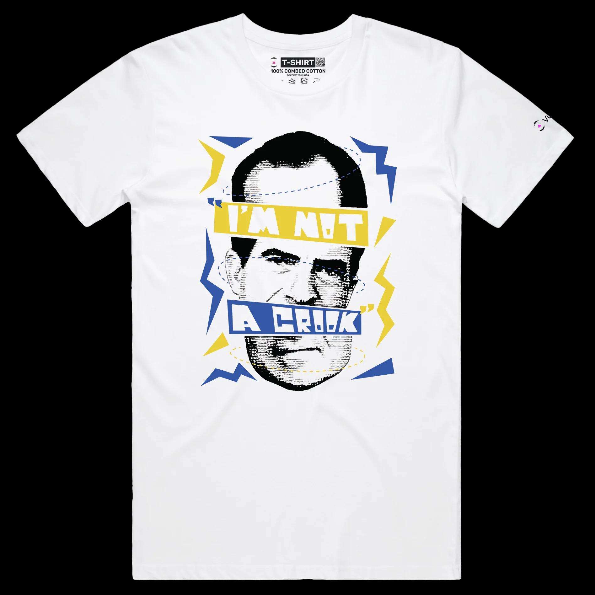 VOICEART White Male Regular President Nixon Funny Quote Political T-Shirt Premium Quality Graphic I am Not a Crook Tee
