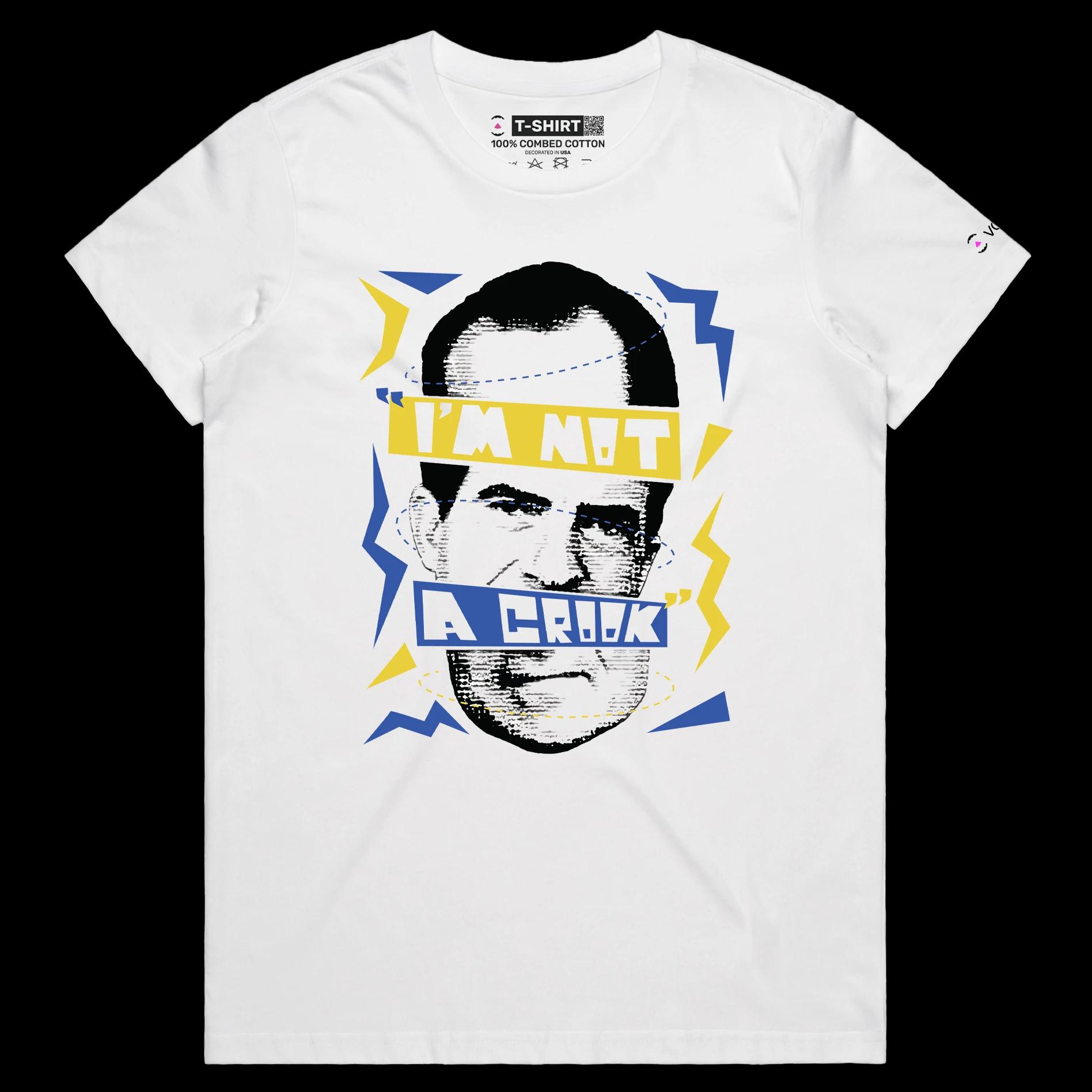 VOICEART White Female Regular President Nixon Funny Quote Political T-Shirt Premium Quality Graphic I am Not a Crook Tee